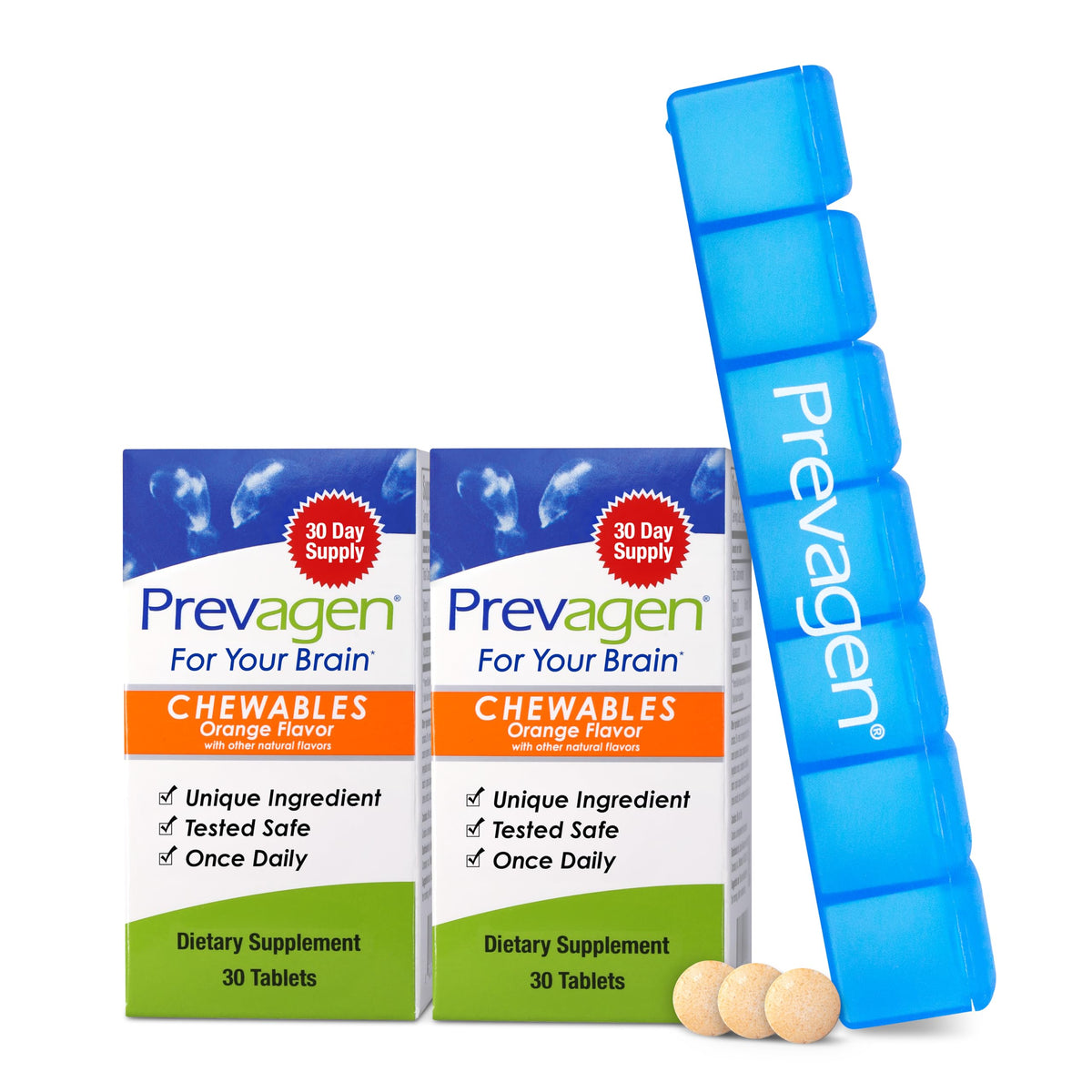 Prevagen orange chewable tablet with vitamin D3 for daily dietary supplement