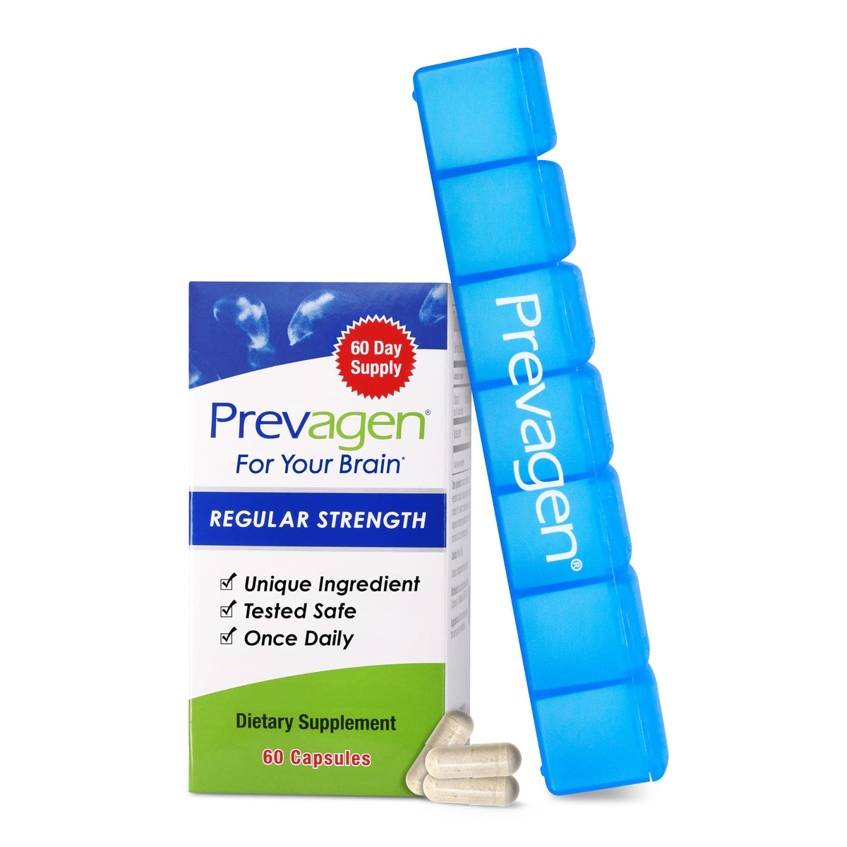 Prevagen Regular Strength bottle with 60 capsules for daily cognitive wellness.