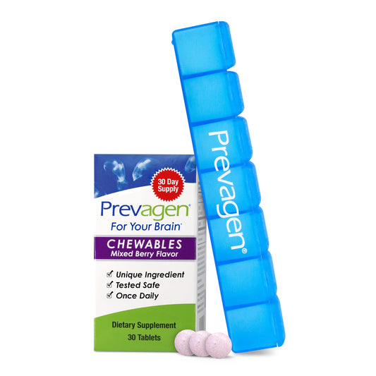 Prevagen Regular Strength bottle with mixed berry chewables for a convenient daily supplement.