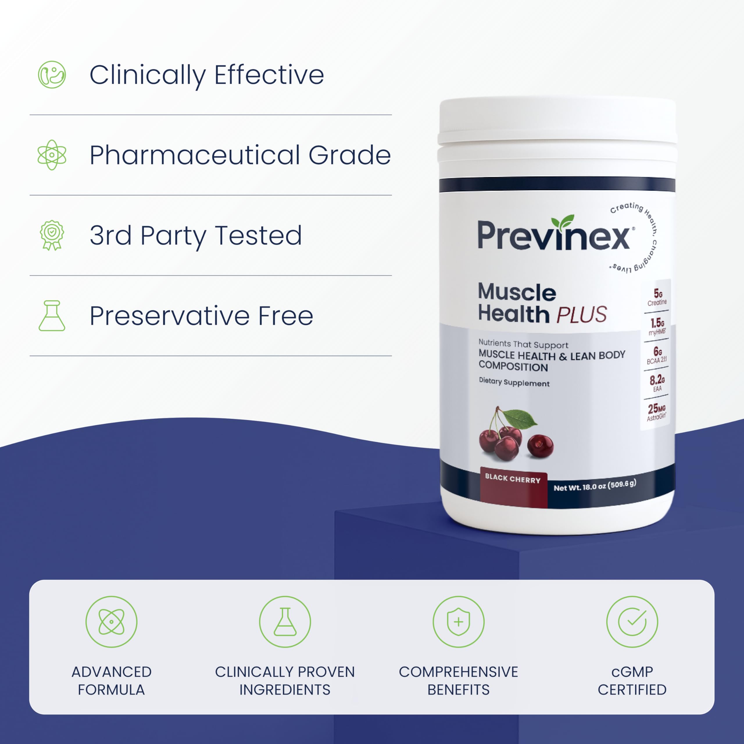 Previnex Muscle Health Plus scoop ready to mix for daily training support.