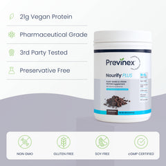 Previnex Nourify Plus chocolate shake glass demonstrates smooth, satisfying blend.