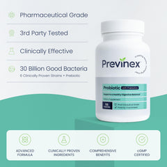 Close-up of PrevInex Probiotic capsules for convenient daily gut health