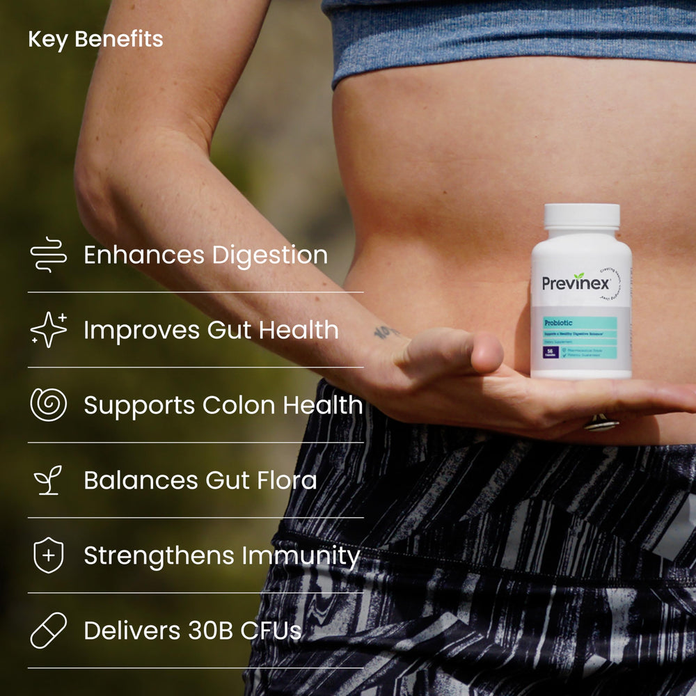 Label close-up noting six strains and prebiotic ingredient