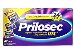 Prilosec OTC 3-pack bottle pictured, convenient daily relief for heartburn prevention.