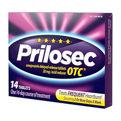 Prilosec OTC box and insert visual highlighting packaging and instructions.