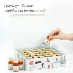 PRIMABIOTIC collagen shot apple peach lemon flavor, convenient daily dose for natural beauty support.