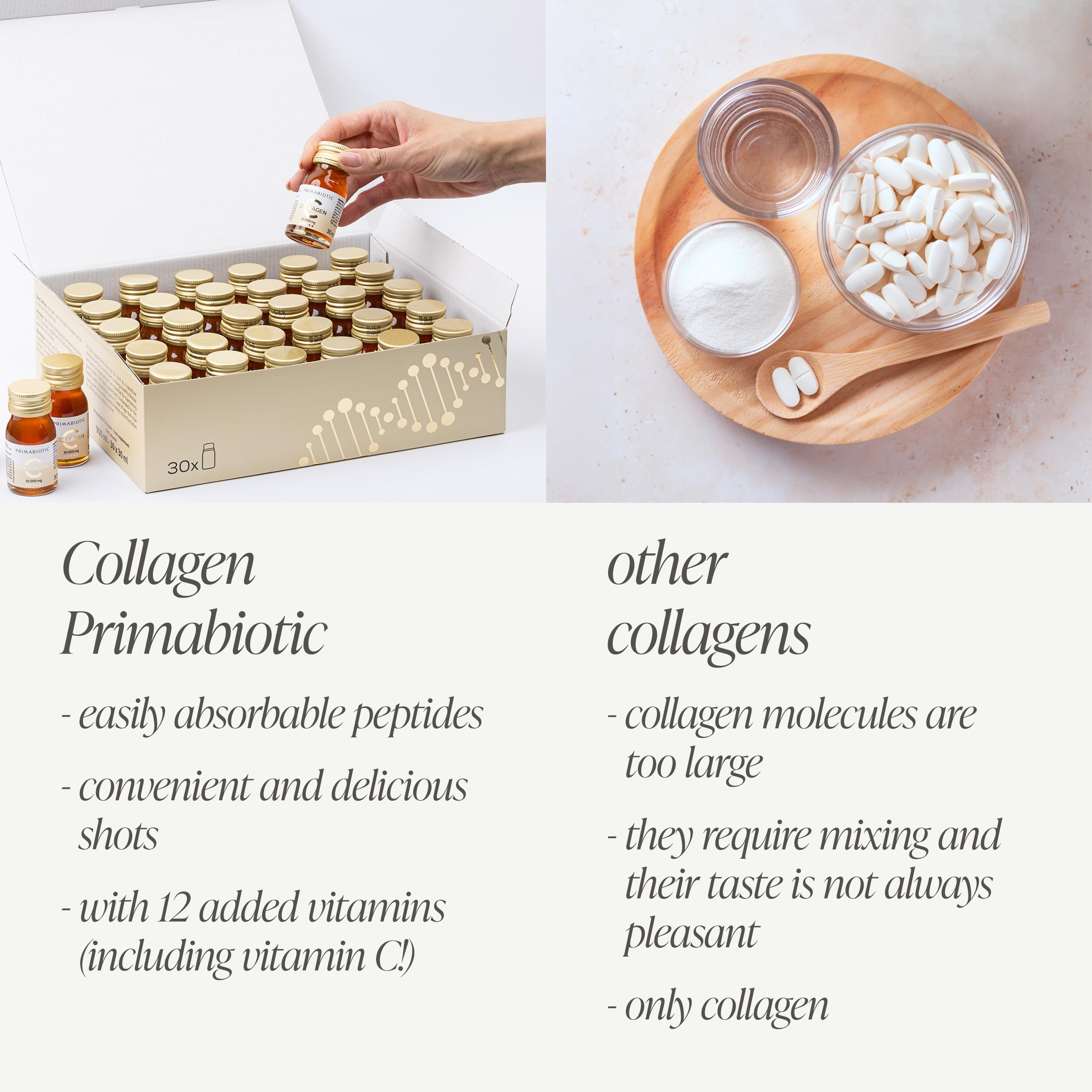 Peach-lemon aroma of PRIMABIOTIC collagen shot in bottle.