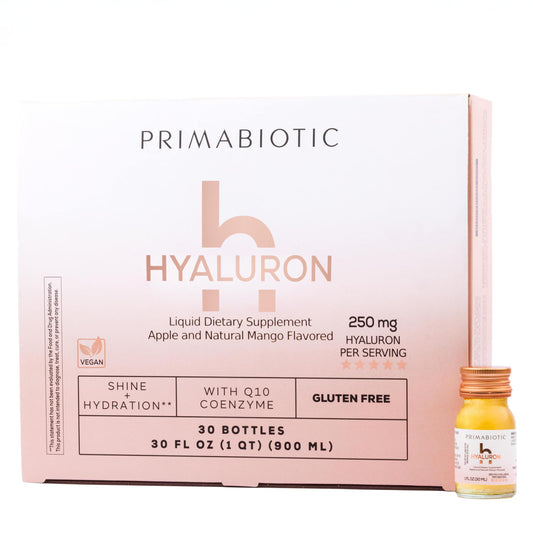 PRIMABIOTIC Hyaluronic Acid mango bottle for daily hydration and skin comfort.