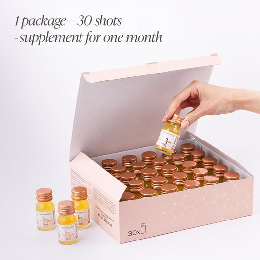PRIMABIOTIC Hyaluronic Acid mango-shot close-up for easy intake and moisture support.