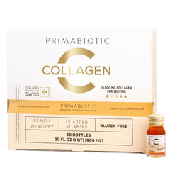 PRIMABIOTIC Liquid Collagen shot bottle with apple flavor for daily use.