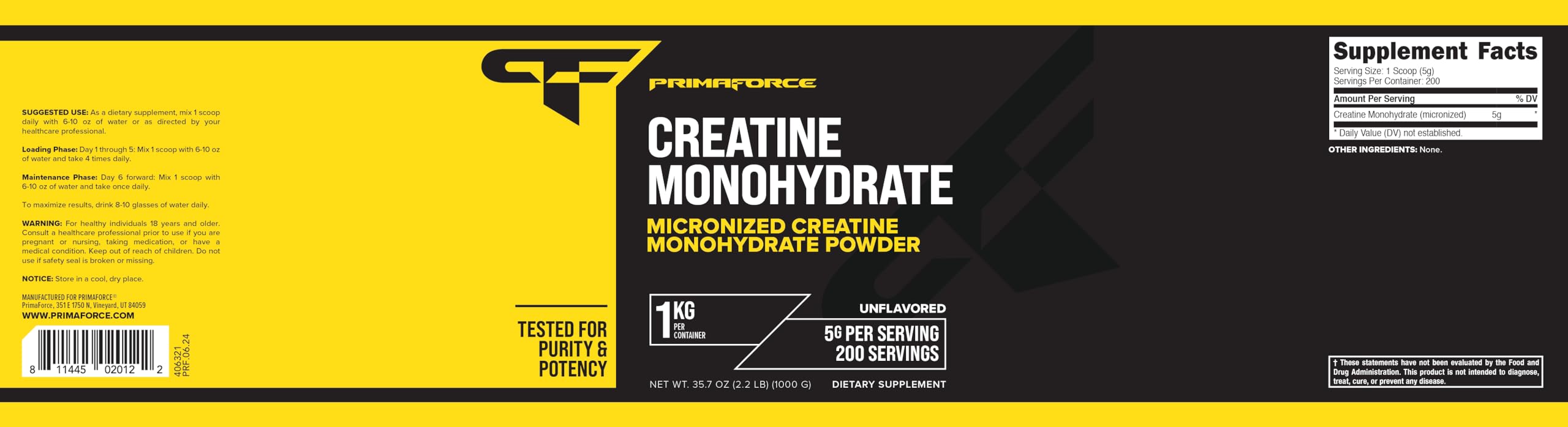 Primaforce Creatine bottle highlighting gluten-free and non-GMO attributes