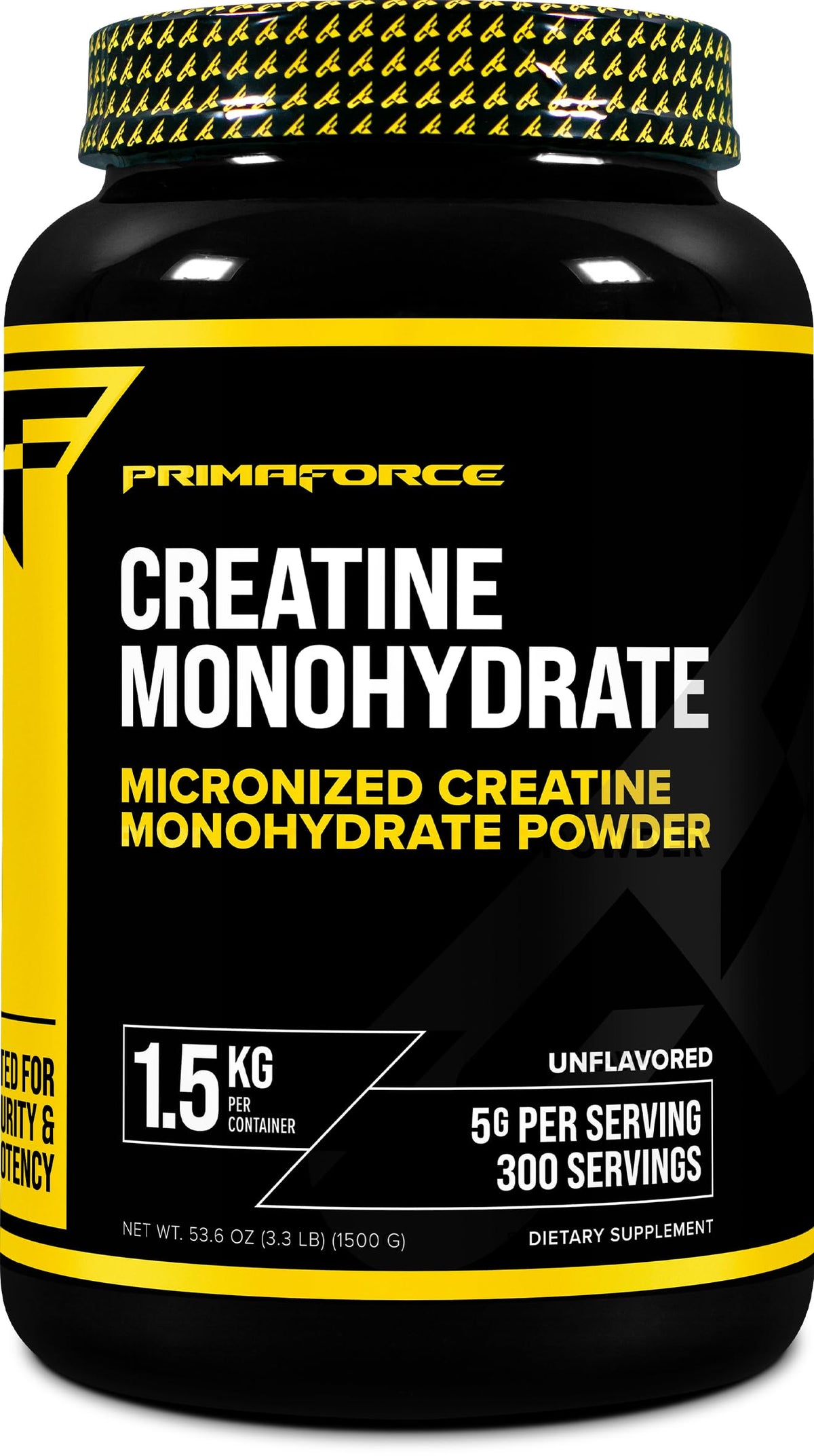 Primaforce Creatine Monohydrate powder bottle with micronized formula for smoother mixing.