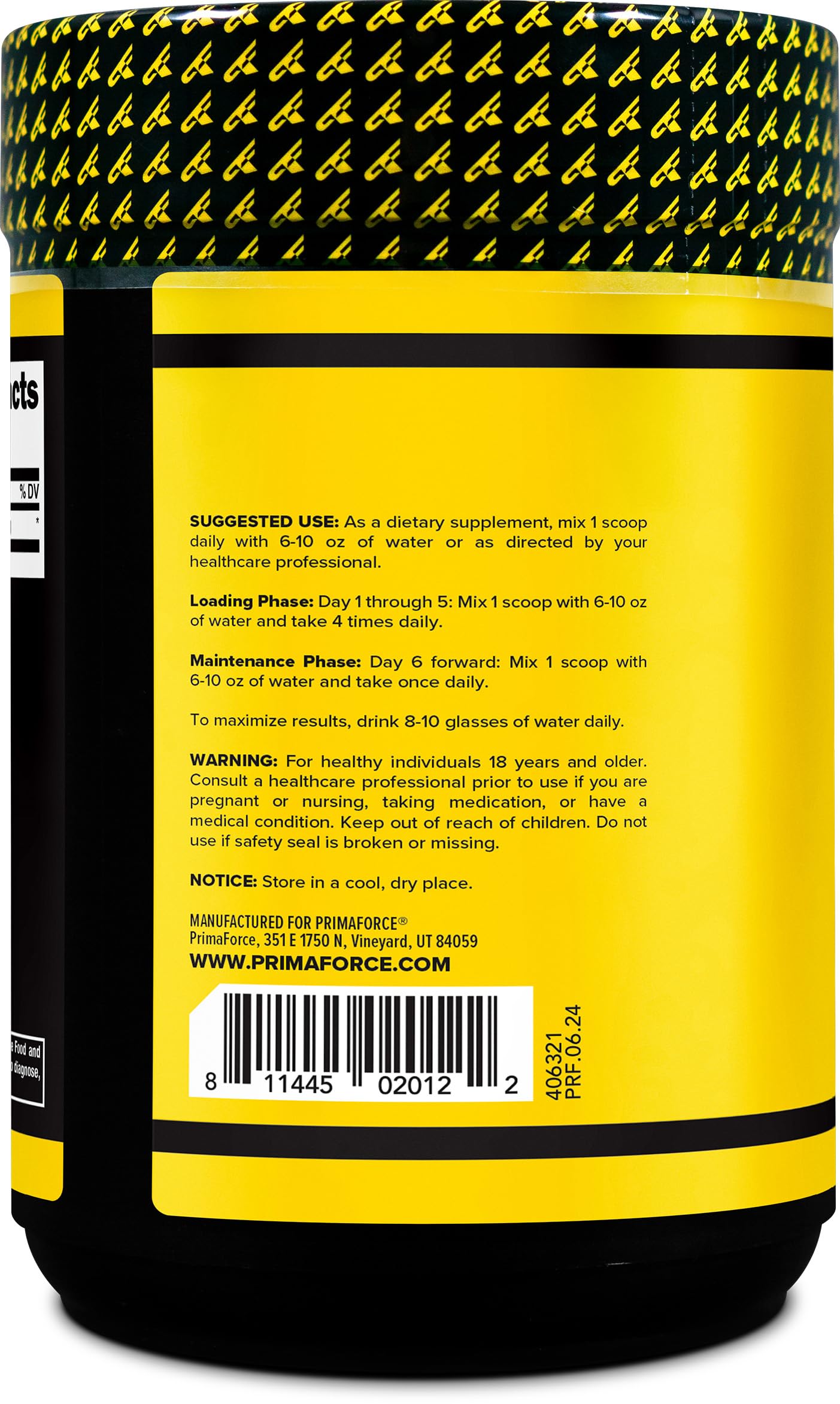 Primaforce Creatine monohydrate powder jar with clear label for convenient use