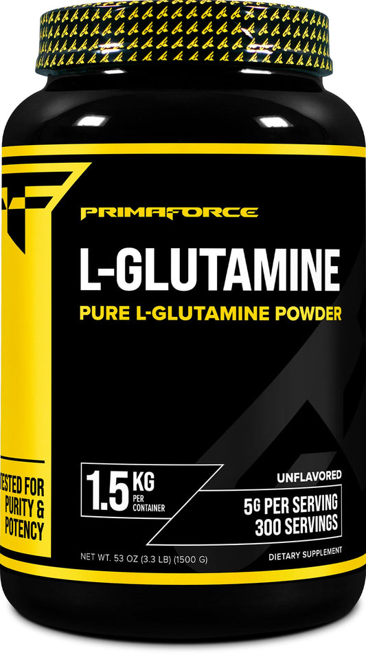 Primaforce L-Glutamine powder bottle, unflavored and easy to mix.