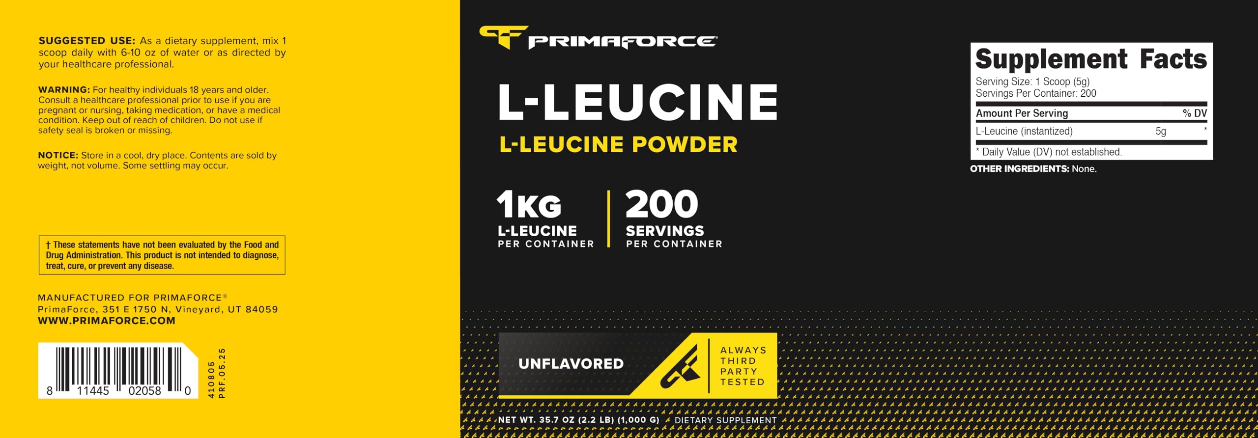 Primaforce L-Leucine powder in a glass showing easy mixing.