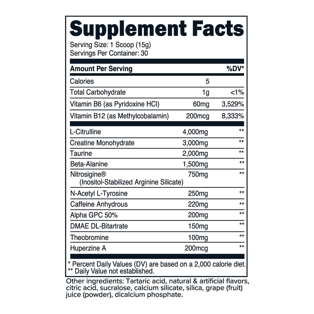 Primaforce Pre-Workout Complex grape scoop emphasizes fast mix and readiness.