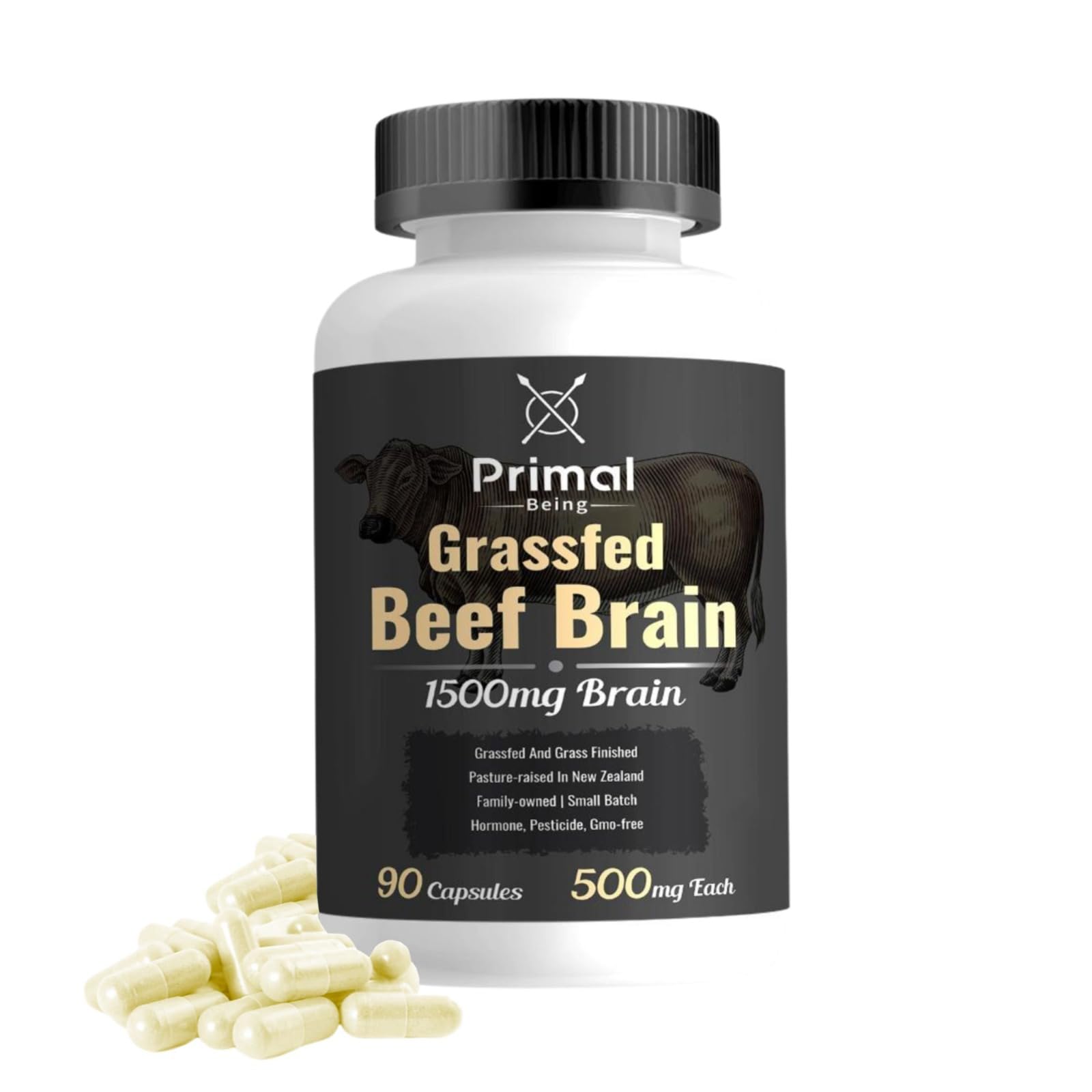 Primal Being Beef Brain bottle with capsules for potential cognitive support