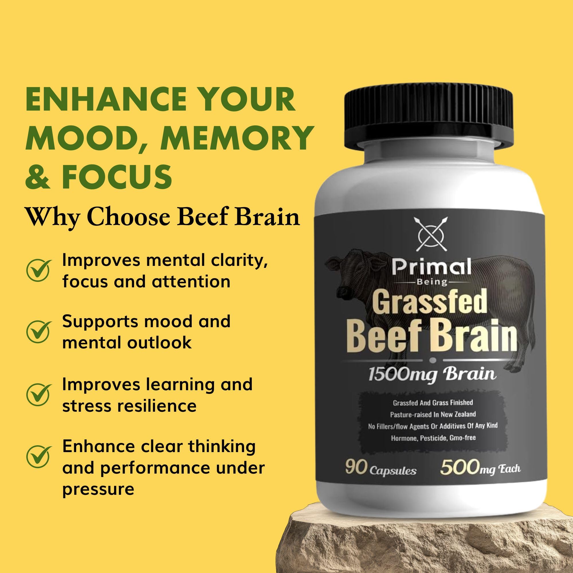 Primal Being Beef Brain freeze dried capsules preserving nutrients