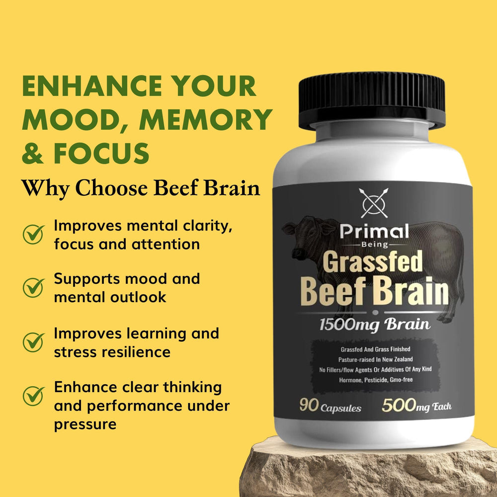 Primal Being Beef Brain freeze dried capsules preserving nutrients
