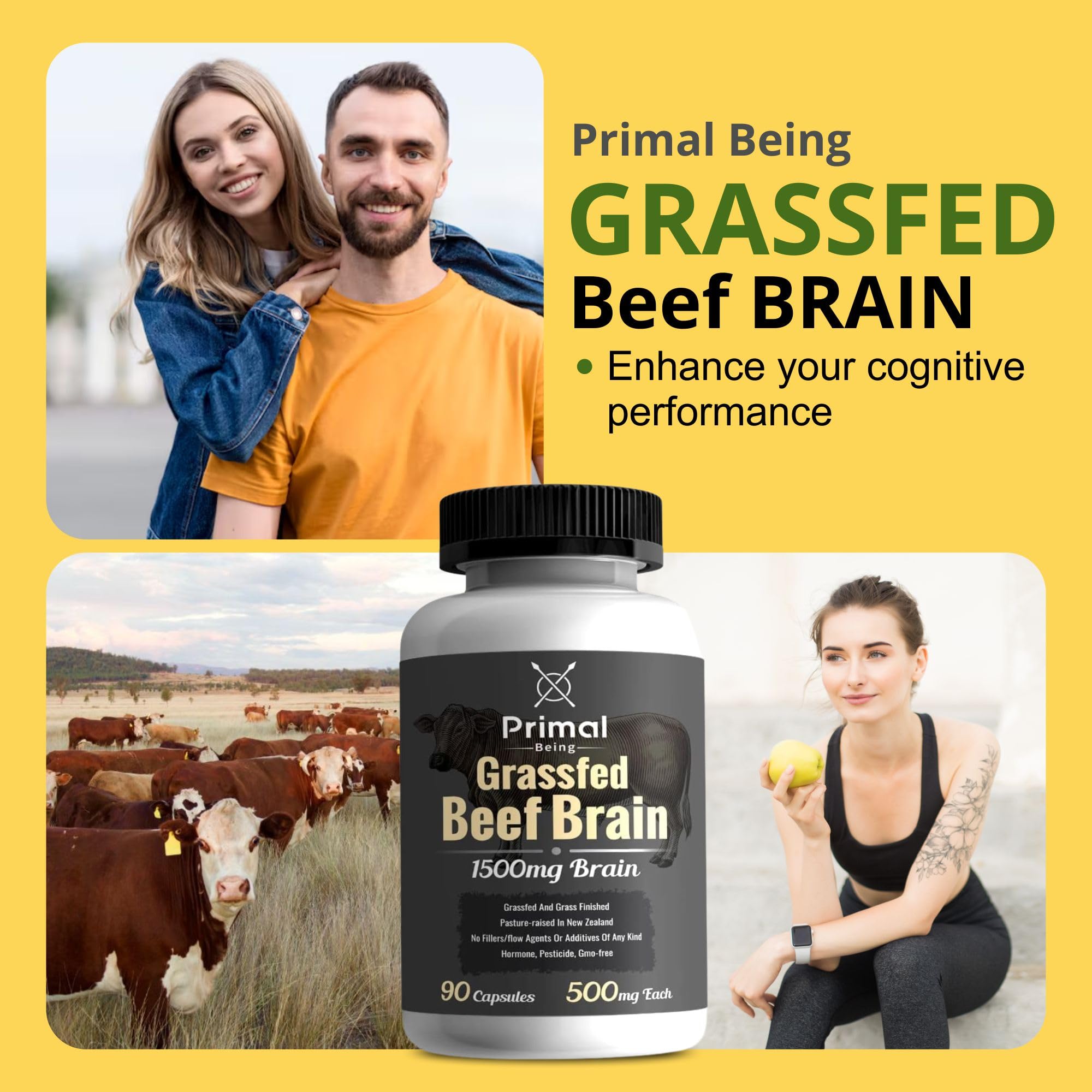 Primal Being Beef Brain packaging emphasizing USA manufacturing and quality control