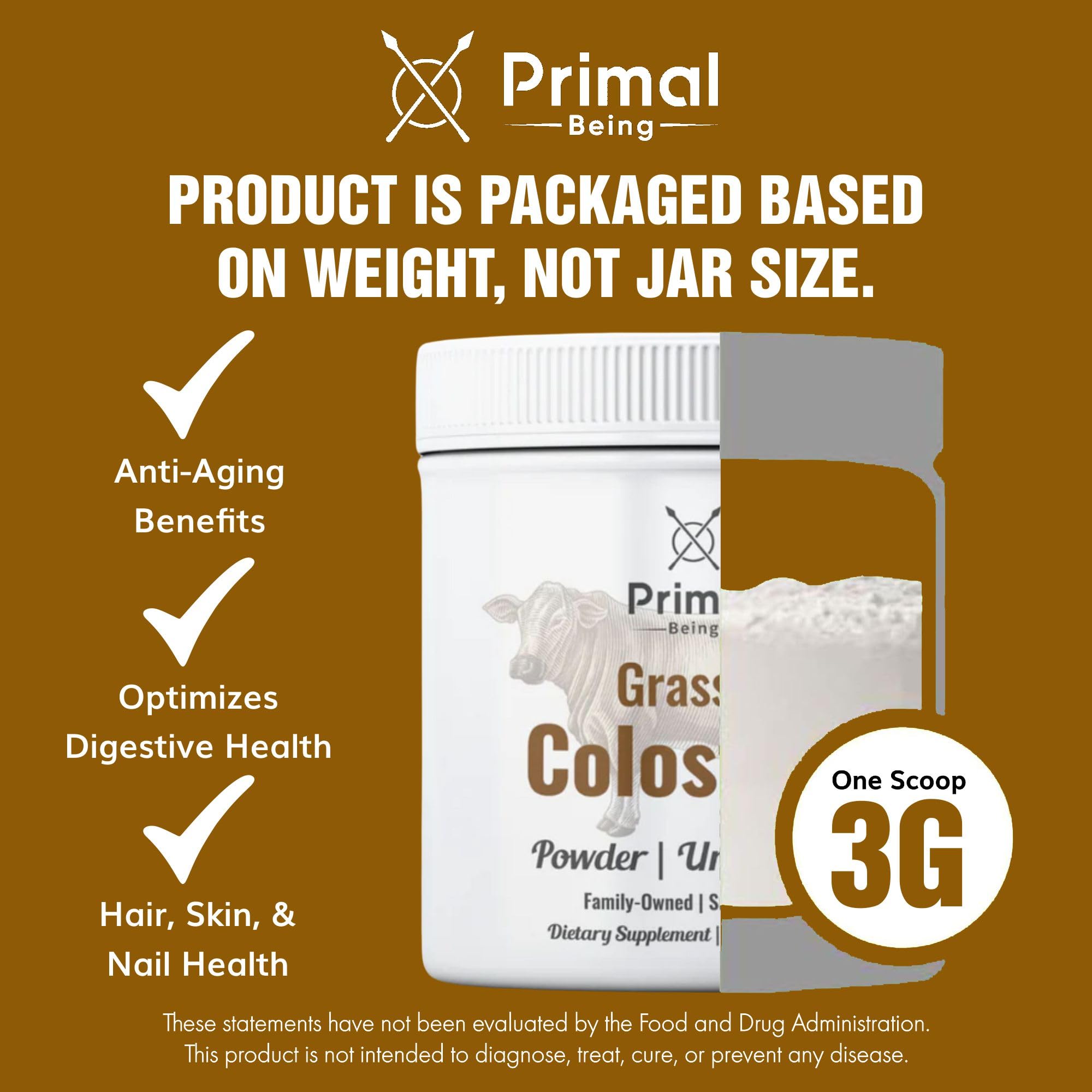 Primal Being grassfed colostrum sourced from US regenerative farms.