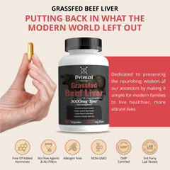 Primal Being liver supplement bottle label, indicating a trusted, natural option.