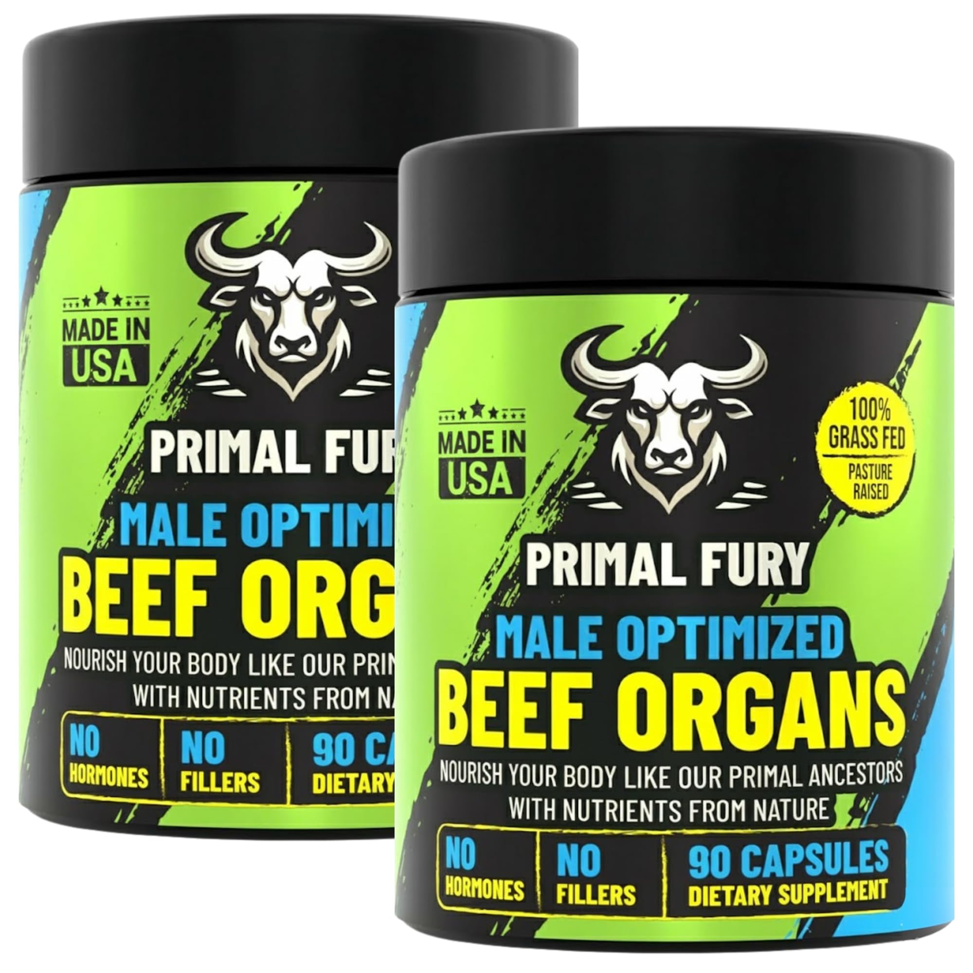 PRIMAL FURY grass-fed beef organ bottle promotes daily vitality.