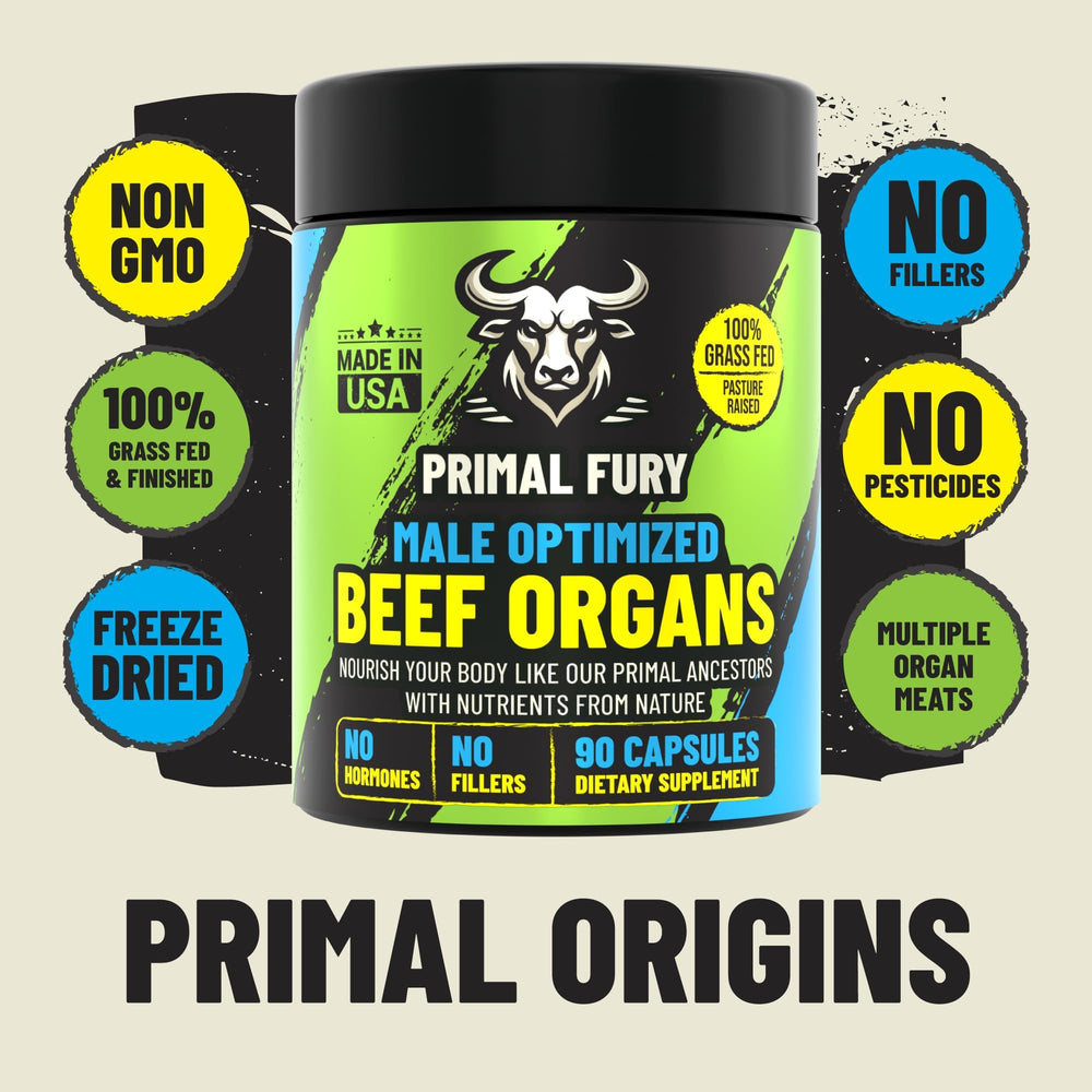 PRIMAL FURY dosage label showing three capsules per day.