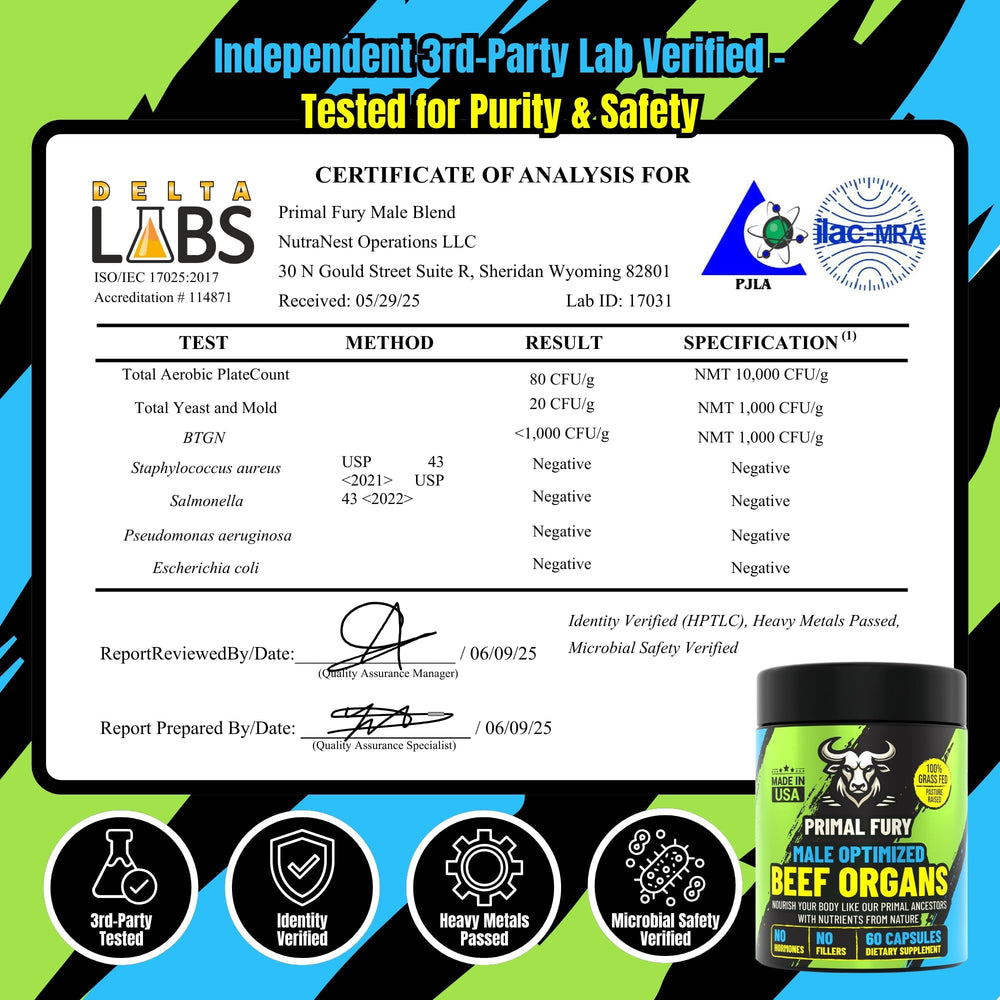 PRIMAL FURY label close-up highlighting prostate health focus.