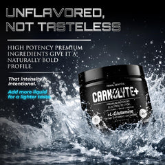 PRIMAL GENETICS Carnolyte+ bottle highlighting minerals like magnesium and potassium.