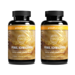 Primal Harvest Ashwagandha Mushrooms bottle for daily wellness and focus