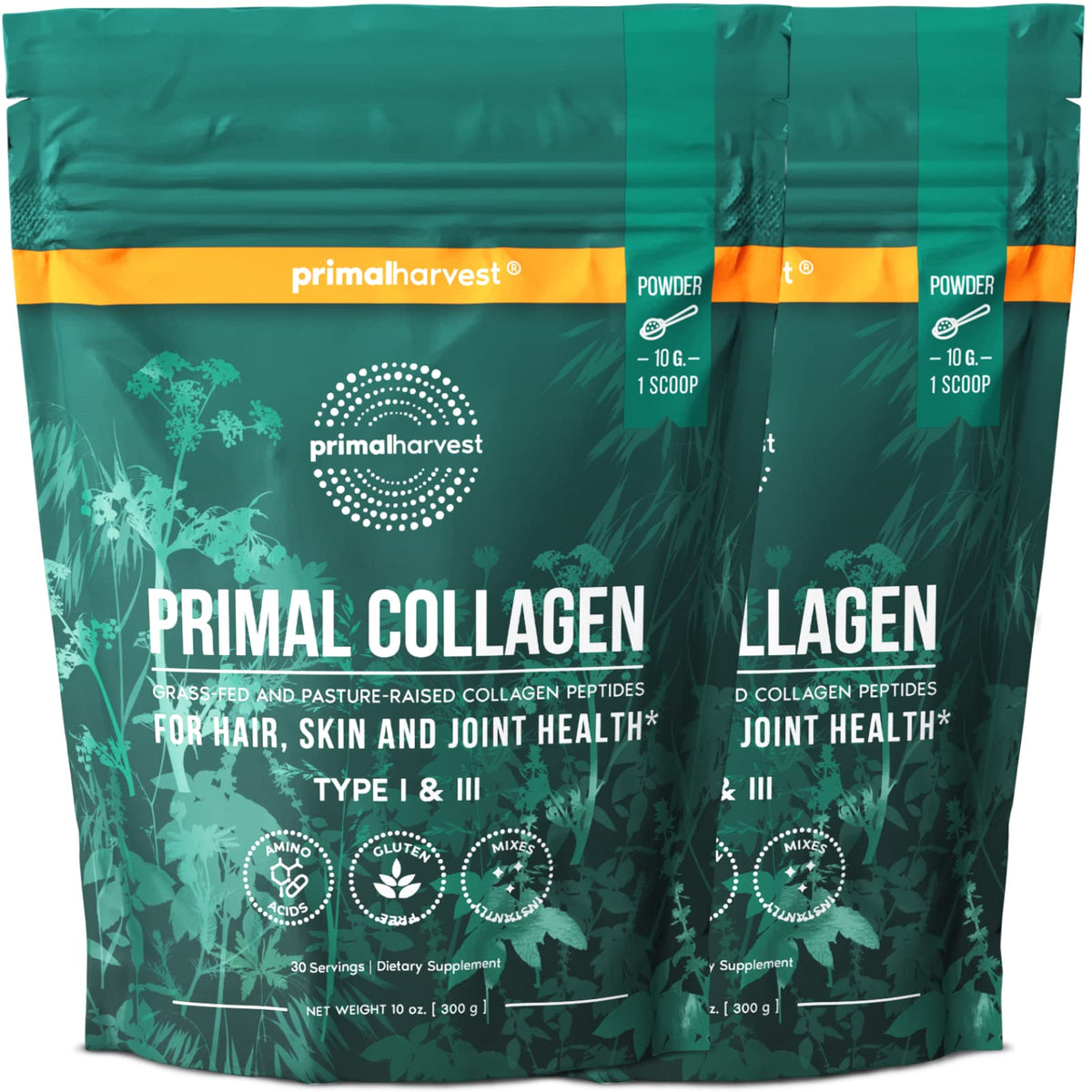 Primal Harvest Collagen Powder tub, unflavored formula for daily skin and joint support.