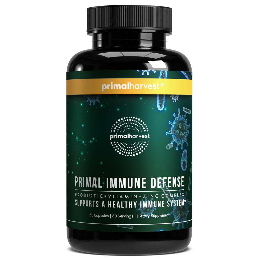 Primal Harvest Immune Defense probiotic bottle supports daily immune wellness