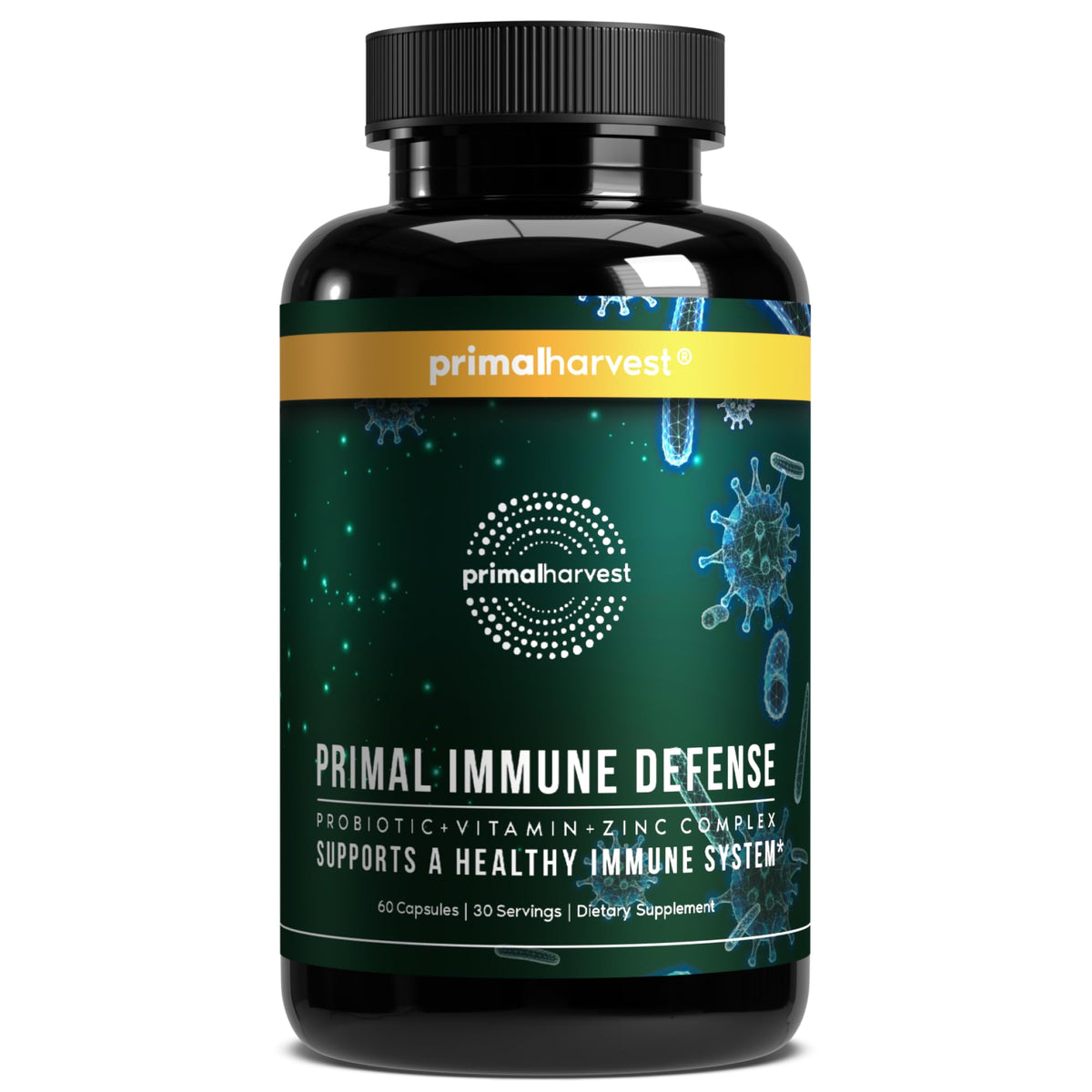 Primal Harvest Immune Defense probiotic bottle supports daily immune wellness