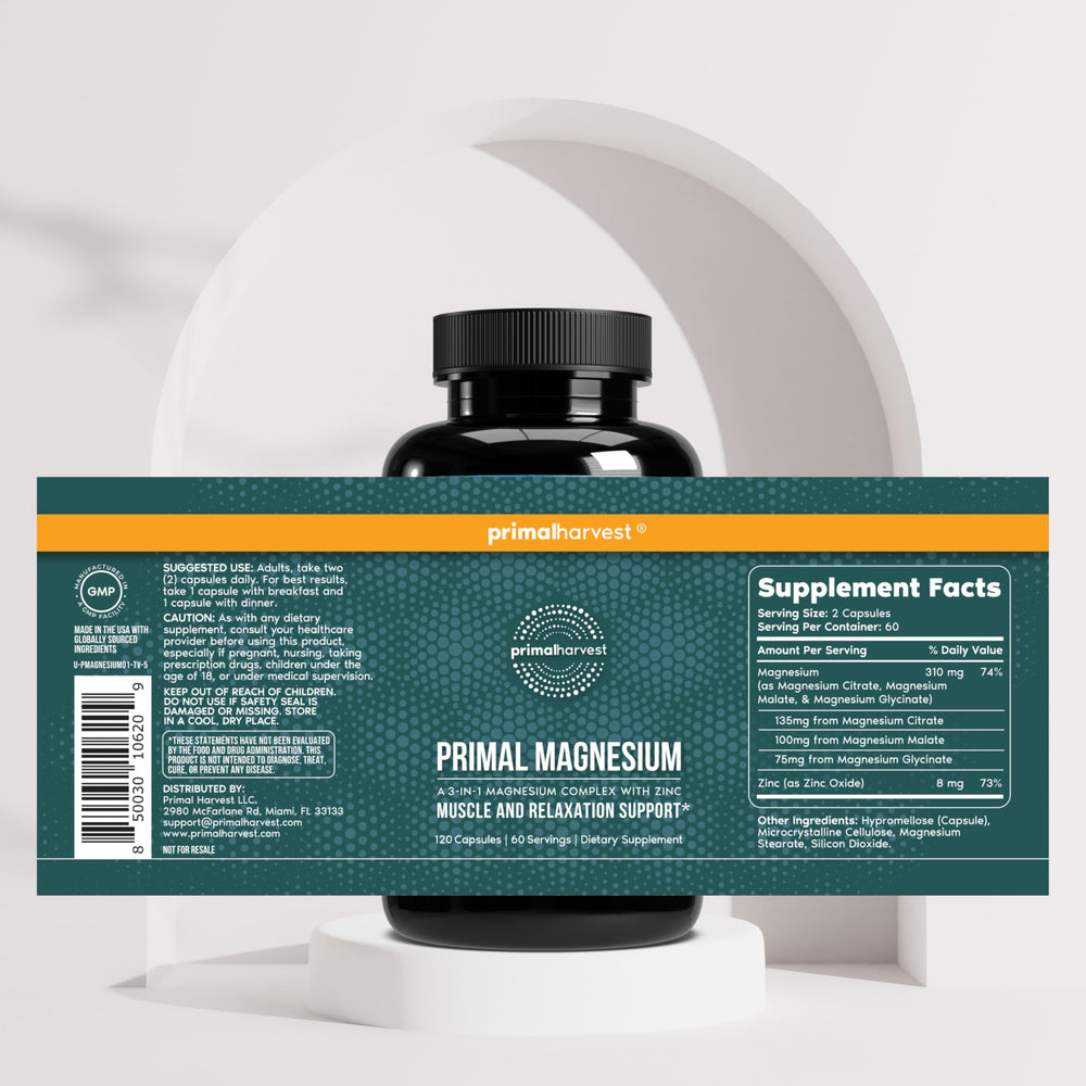 Primal Harvest magnesium capsules for immune support and recovery.