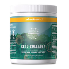 Primal Harvest Keto Collagen Powder bottle with MCT Oil for convenient low-carb support.
