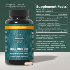 Closeup of magnesium glycinate capsules from Primal Harvest for optimized absorption