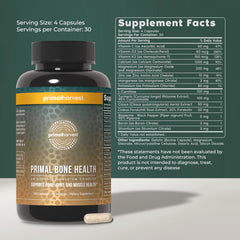 Primal Harvest muscle function bottle shows capsules for muscle comfort and recovery.