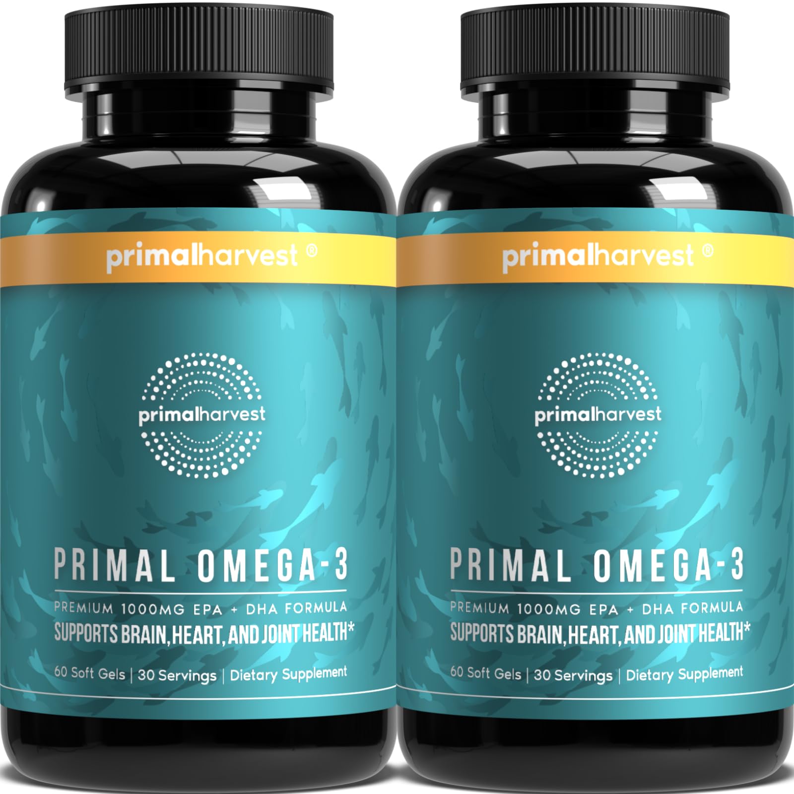 Primal Harvest Omega-3 softgel bottle for daily use