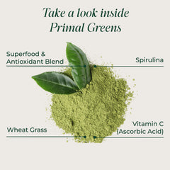 Glass with Primal Greens drink demonstrating easy integration into beverages.
