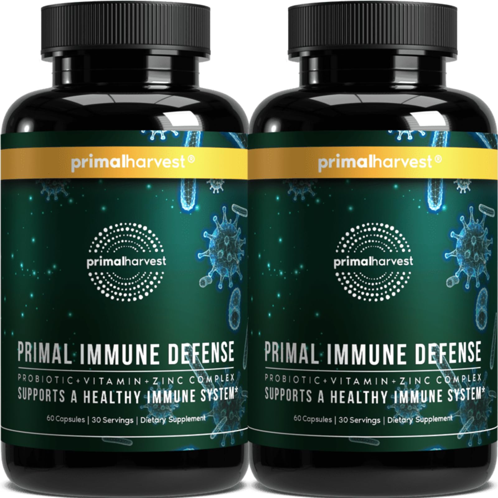 Primal Harvest Primal Immune Defense bottle front with 60 capsules for daily immune support