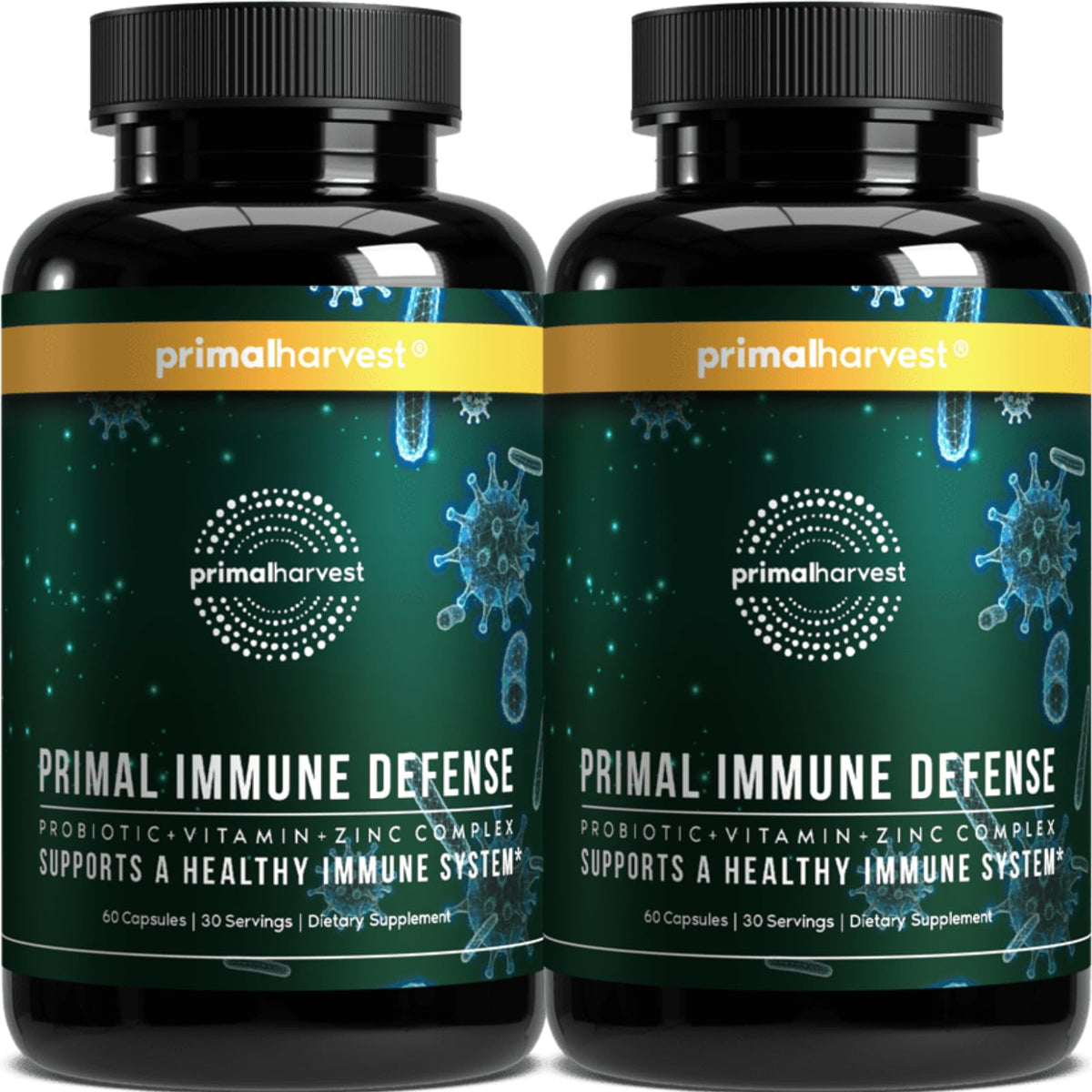 Primal Harvest Primal Immune Defense bottle front with 60 capsules for daily immune support