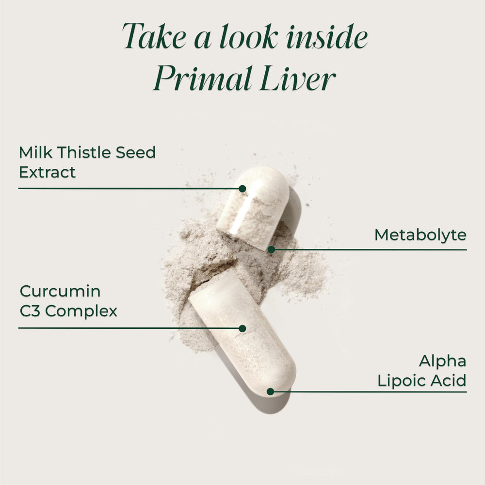 Primal Harvest Primal Liver capsules closeup shows compact, easy-to-swallow form.