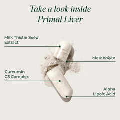 Primal Harvest Primal Liver capsules closeup shows compact, easy-to-swallow form.