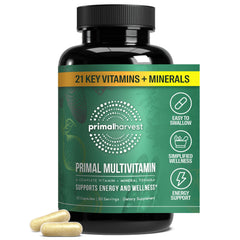 Primal Harvest Primal Multivitamin bottle front highlights 21 nutrients for daily wellness.