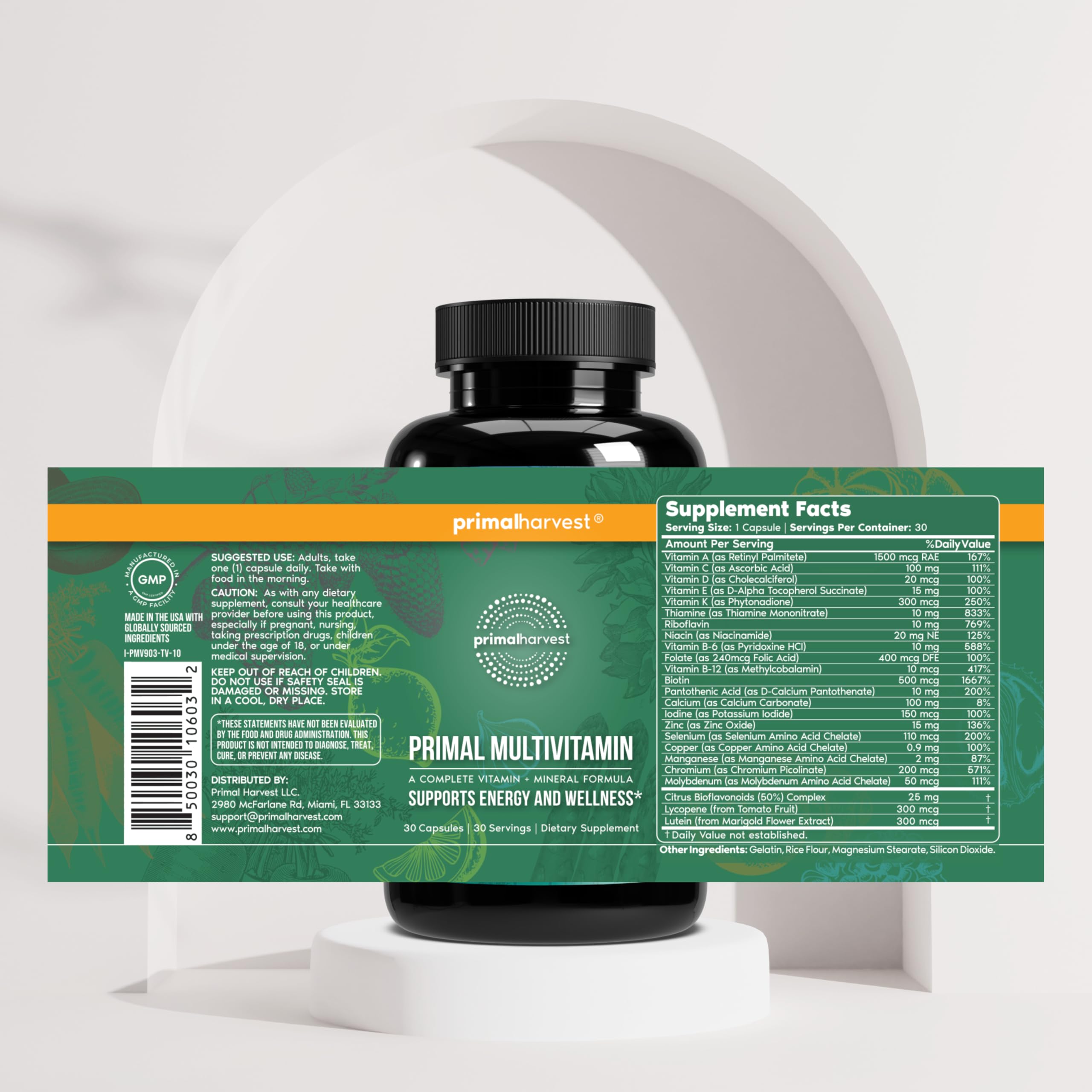 Primal Harvest Primal Multivitamin bottle on desk suggesting a simple daily routine.