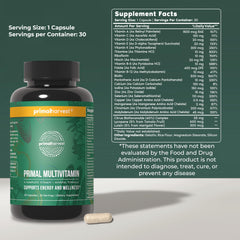 Primal Harvest Primal Multivitamin capsules for daily energy and immune support.