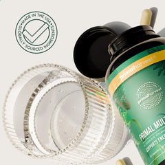 Primal Harvest Primal Multivitamin pantry storage emphasizing gluten-free, keto-friendly formulation.