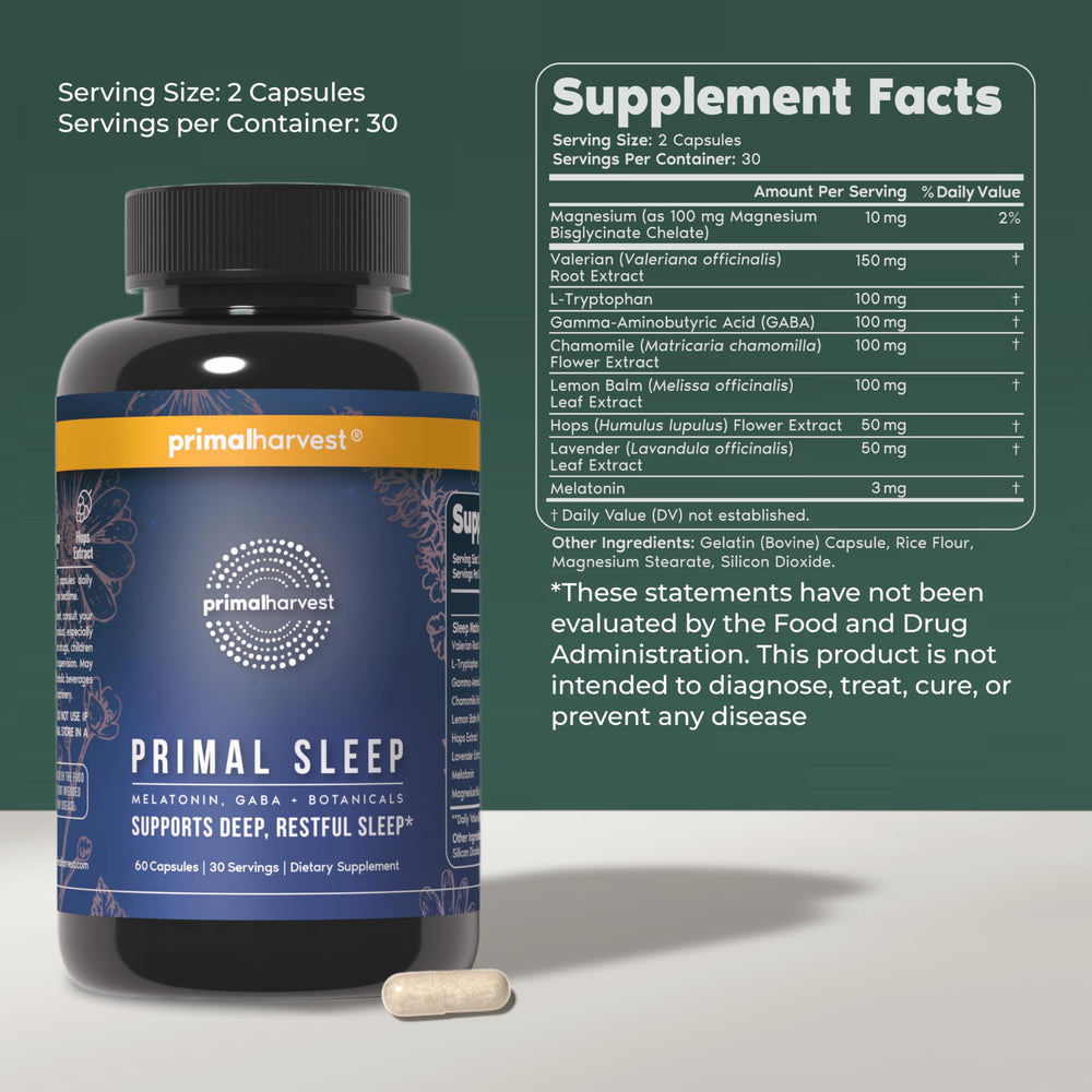 Primal Sleep bottle on a bedside table for convenient nightly supplementation.