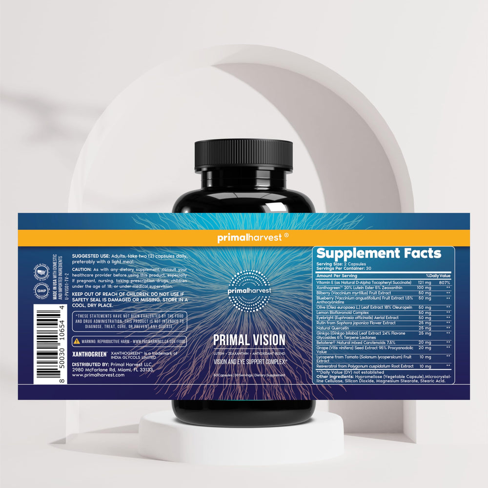Primal Vision antioxidant blend featuring vitamin E and resveratrol for daily support.